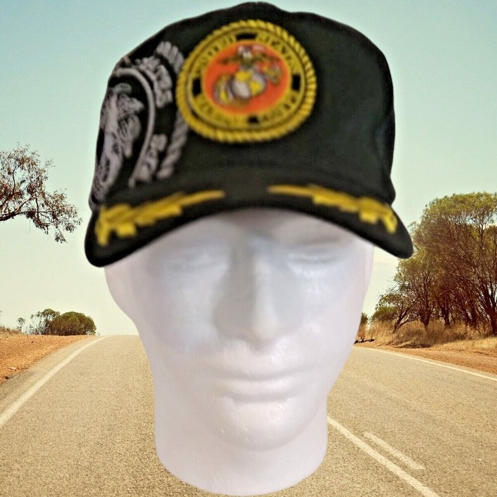 UNITED STATES MARINE CORPS‎ Gold Leaf Embroidered Strapback  Cap Hat